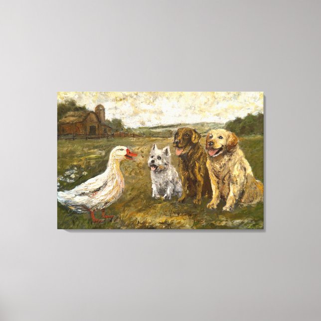 Little Chat: Whimsical Christmas Farm Animal Canvas Print (Front)