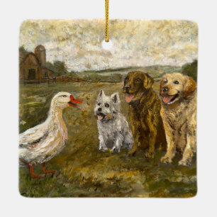 Little Chat: Whimsical Christmas Farm Animal Ceramic Ornament