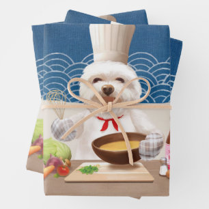 Little Chef Bichon: Asian Cooking Kitchen Art Wrapping Paper Sheet