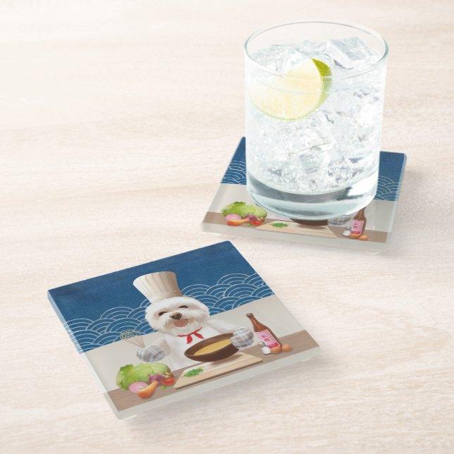 Little Chef Dog Glass Coaster (Angled)
