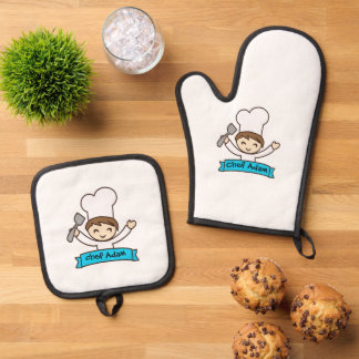 "Little Chef" Kids' Graphic Oven Mitt & Pot Holder Set