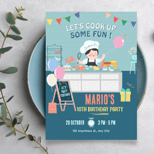 Little chef kitchen cooking birthday invitation