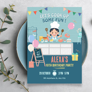 Little chef kitchen cooking birthday invitation