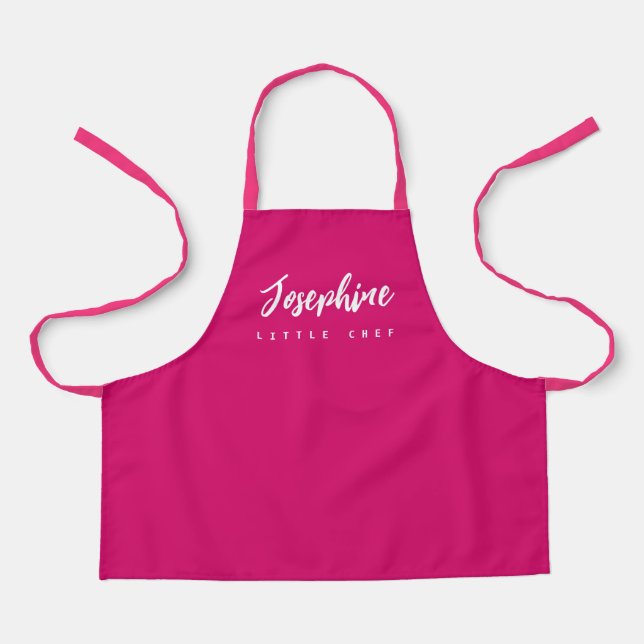Little Chef Script Name Simple personalised Pink Apron (Front)