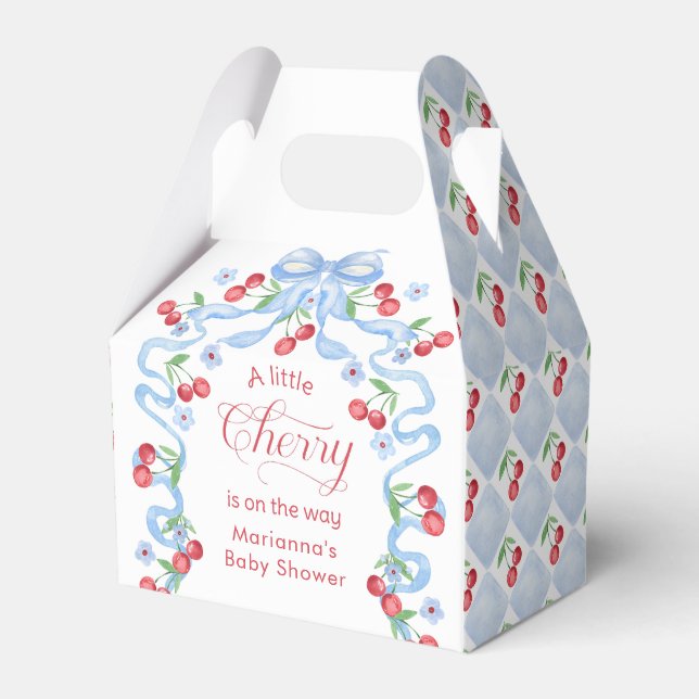 Little Cherry Blue Bow Baby boy shower Favour Box (Front Side)