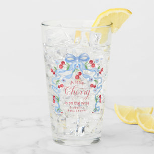 Little Cherry Blue Bow Baby Shower Glass