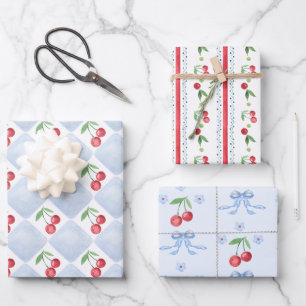 Little cherry Blue whimsical Baby Shower Wrapping Paper Sheet