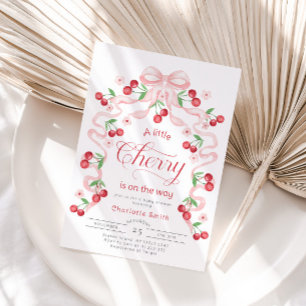 Little Cherry Girl pink bow Baby shower Invitation