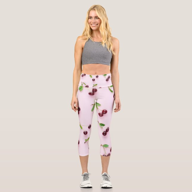 Little Cherry on Light Pink Background Capri Leggings (Front)
