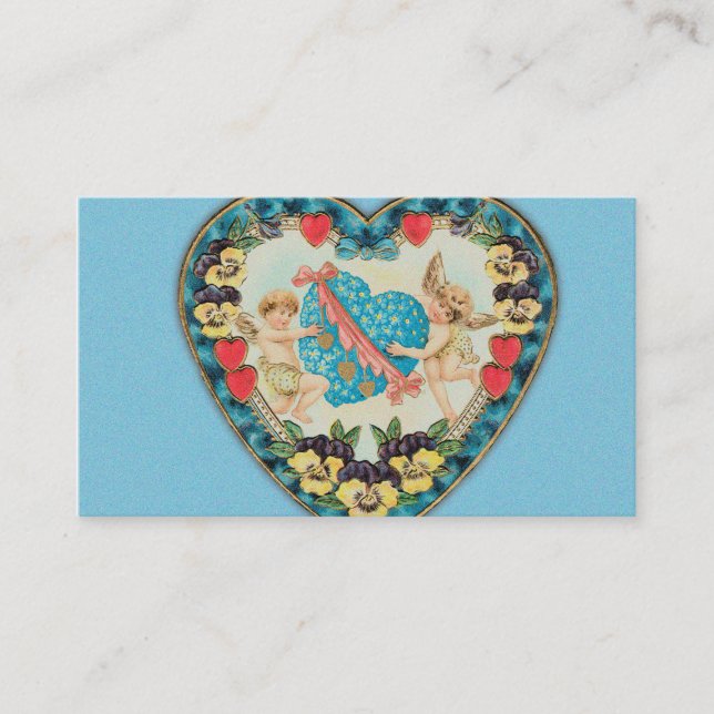 Little Cherubs with Heart Blue Background Business Card (Front)