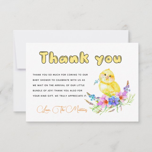 Little Chick baby shower thank you card (Front)