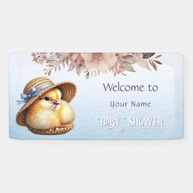 Little Chick Blue Ribbon Baby Shower Banner (Horizontal)