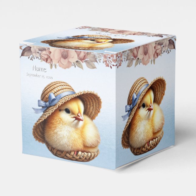 Little Chick Blue Ribbon Favour Box (Front Side)