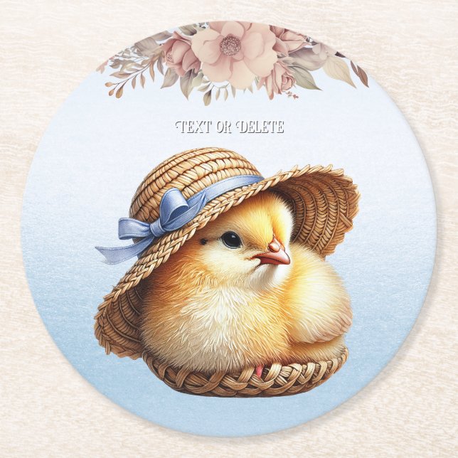 Little Chick Blue Ribbon Paper Coaster (Front)
