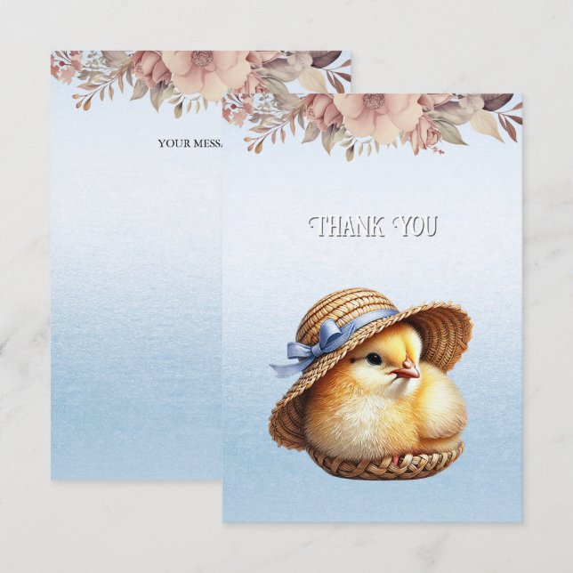 Little Chick Blue Ribbon Thank You Card (Front/Back)