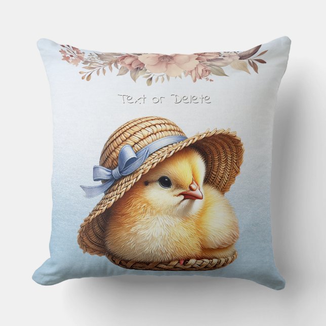 Little Chick Blue Ribbon Throw Pillow (Front)