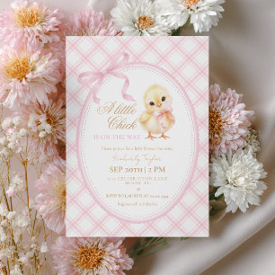 Little Chick Coquette Pink Bow Girl Baby Shower Invitation