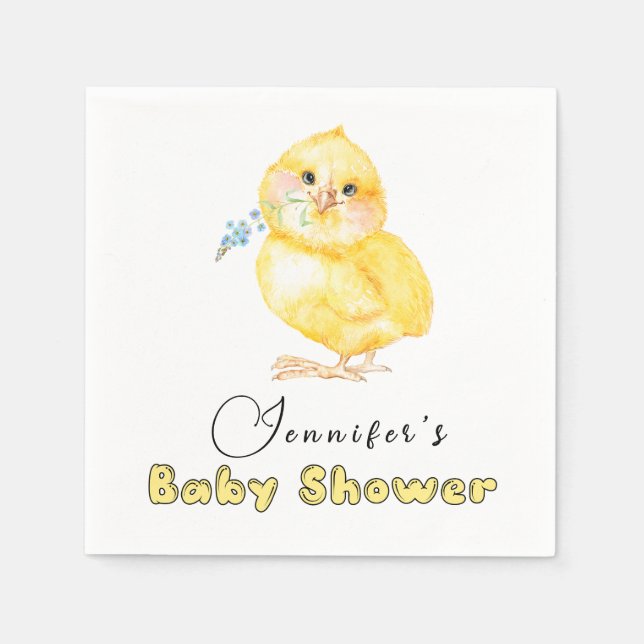 Little Chick Floral Baby Shower Napkin (Front)