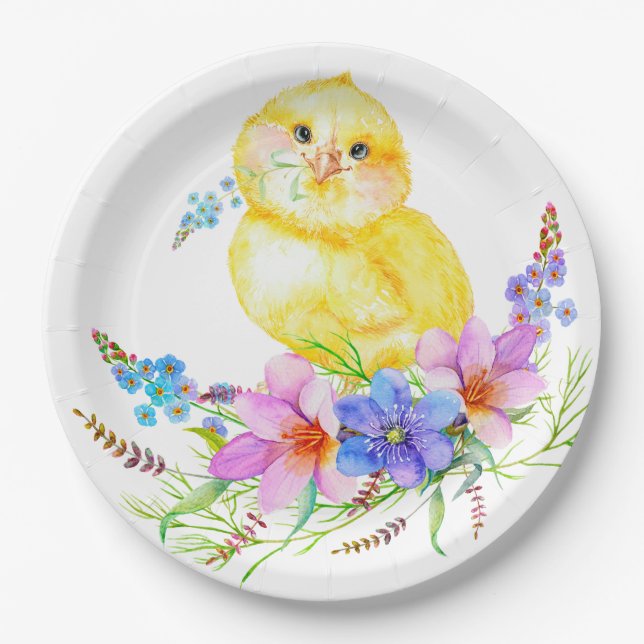 Little chick floral baby shower paper plates (Front)
