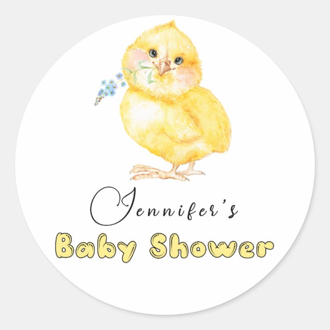 Little Chick Floral Baby Shower Square Sticker (Front)