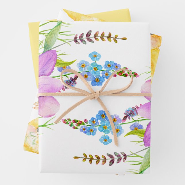 Little Chick Floral Baby Shower Wrapping Paper Sheet (In situ)