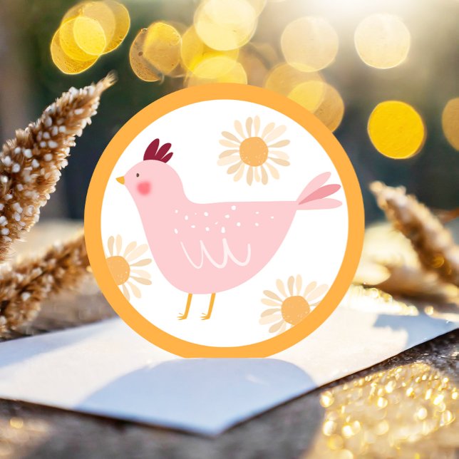 Little Chick Girl Farm Easter Chicken Birthday Classic Round Sticker (Creator Uploaded)