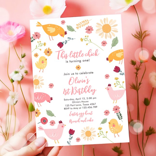 Little Chick Girl Farm Easter Chicken Birthday Invitation (Creator Uploaded)