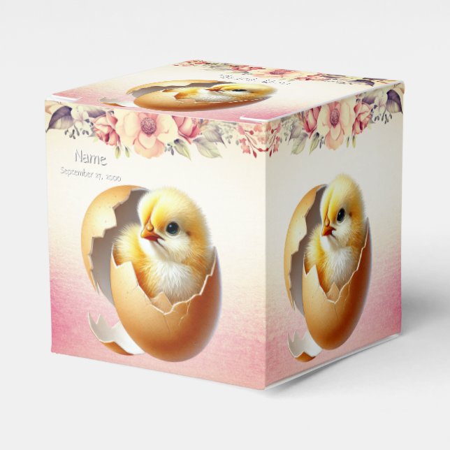 Little Chick Hatching Floral Favour Box (Front Side)