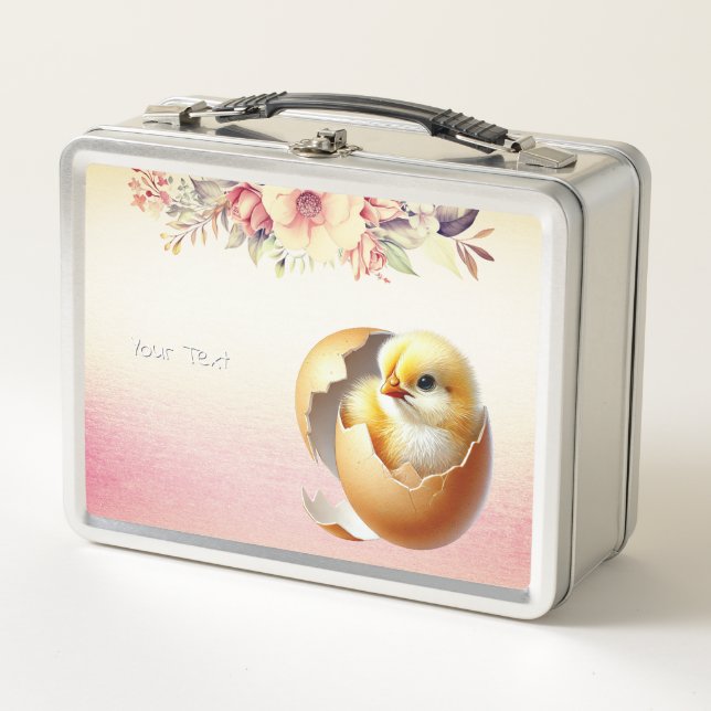 Little Chick Hatching Floral Metal Lunch Box (Front)
