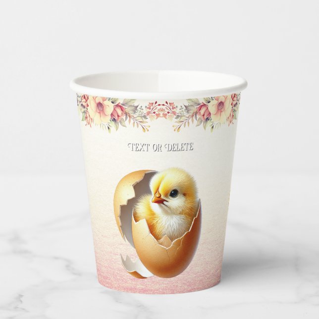 Little Chick Hatching Floral Paper Cups (Left)