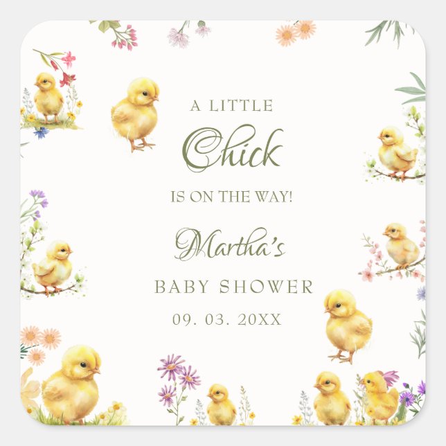 Little chick is on the way farm  baby shower square sticker (Front)