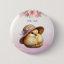 Little Chick Pink Ribbon Button