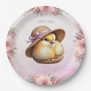 Little Chick Pink Ribbon Paper Plate