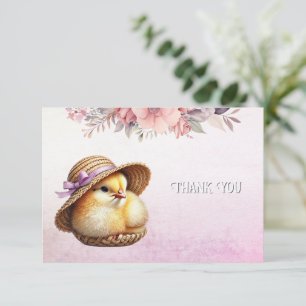 Little Chick Pink Ribbon Thank You Card