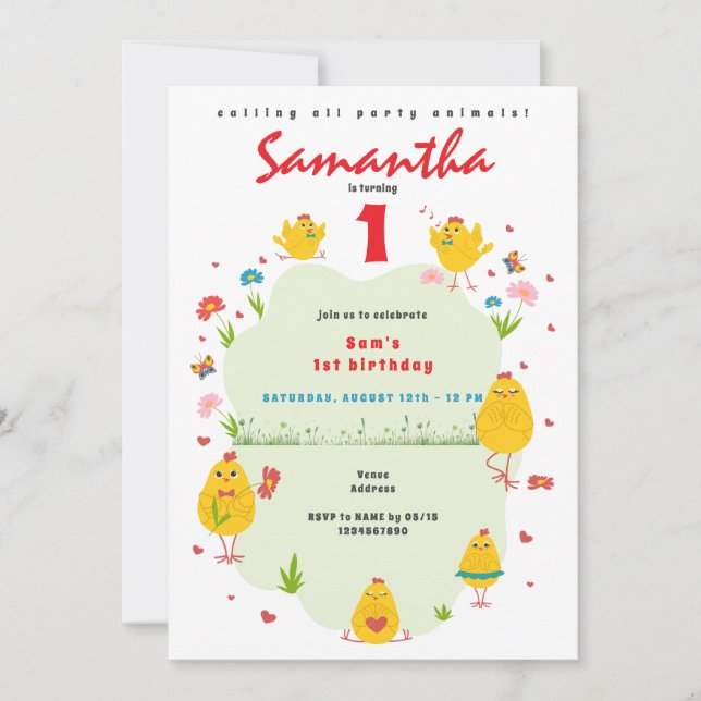 Little Chick Spring Chicken Farm Girl Birthday Invitation (Front)