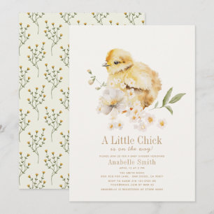 Little Chick Watercolor Floral Girl Baby Shower Invitation