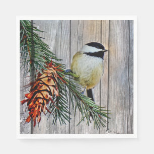 Little Chickadee on Barn Board Background Napkin