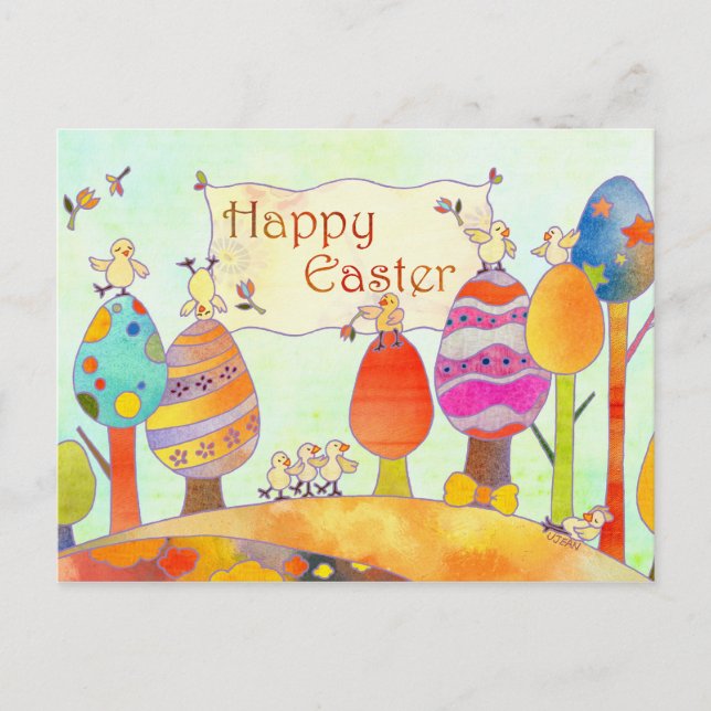 Little Chicks in Easter Land Holiday Postcard (Front)