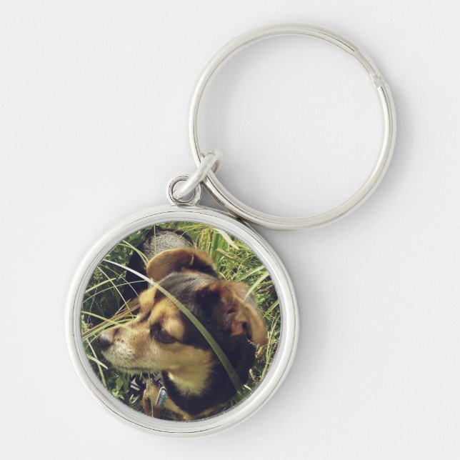 Little Chihuahua In Grass Key Ring (Front)