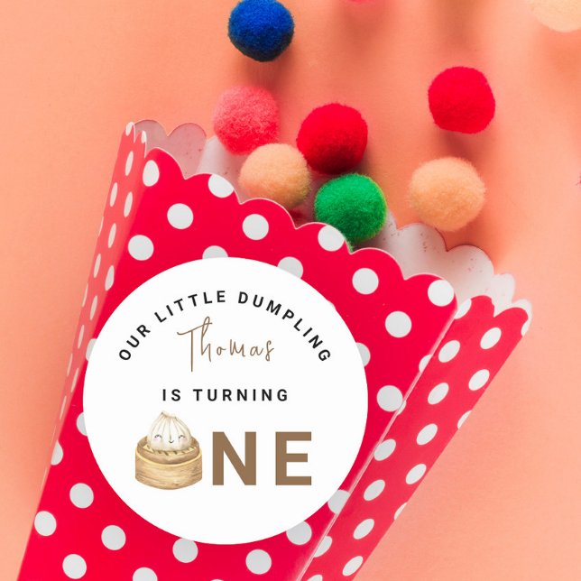 Little Chinese dumpling first Birthday Party  Classic Round Sticker (Creator Uploaded)