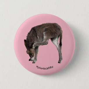Little Chocolate Donkey Foal Scratching Ear 6 Cm Round Badge