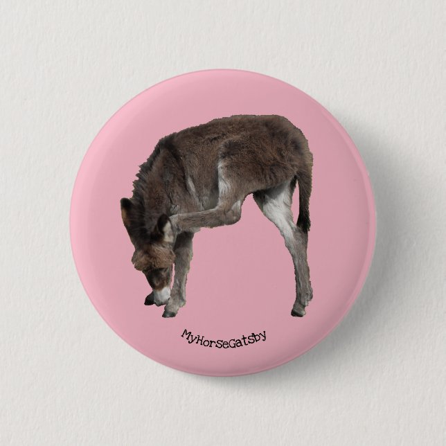 Little Chocolate Donkey Foal Scratching Ear 6 Cm Round Badge (Front)
