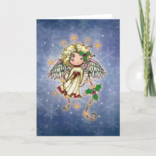 Little Christmas Angel with Holly Art Holiday Card