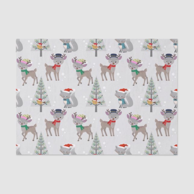 Little Christmas Festive Forest Deer Tissue Paper (Front)