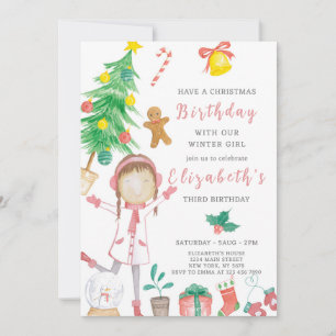 Little Christmas Girl Birthday Invitation