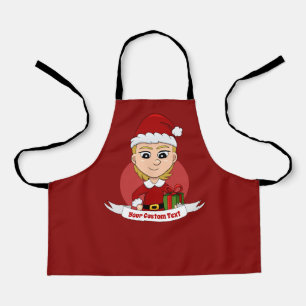Little Christmas girl with a present - cartoon Apr Apron