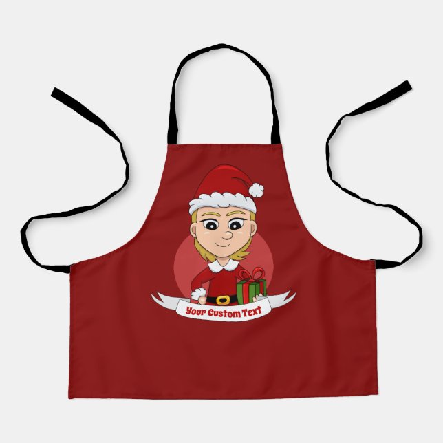 Little Christmas girl with a present - cartoon Apr Apron (Front)