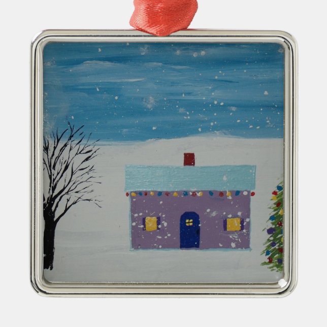 Little Christmas House Metal Tree Decoration (Front)