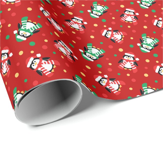 Little Christmas Penguins Cute Childrens Wrapping Paper (Roll Corner)