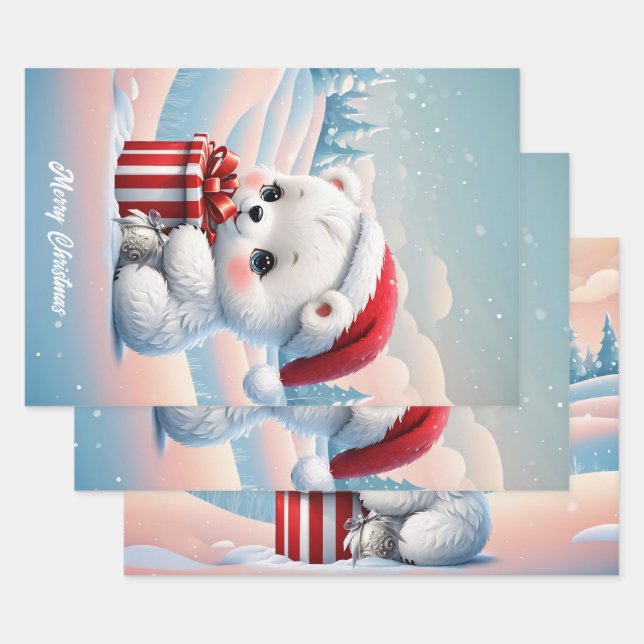 Little Christmas polar bear Wrapping Paper Sheet (Set)